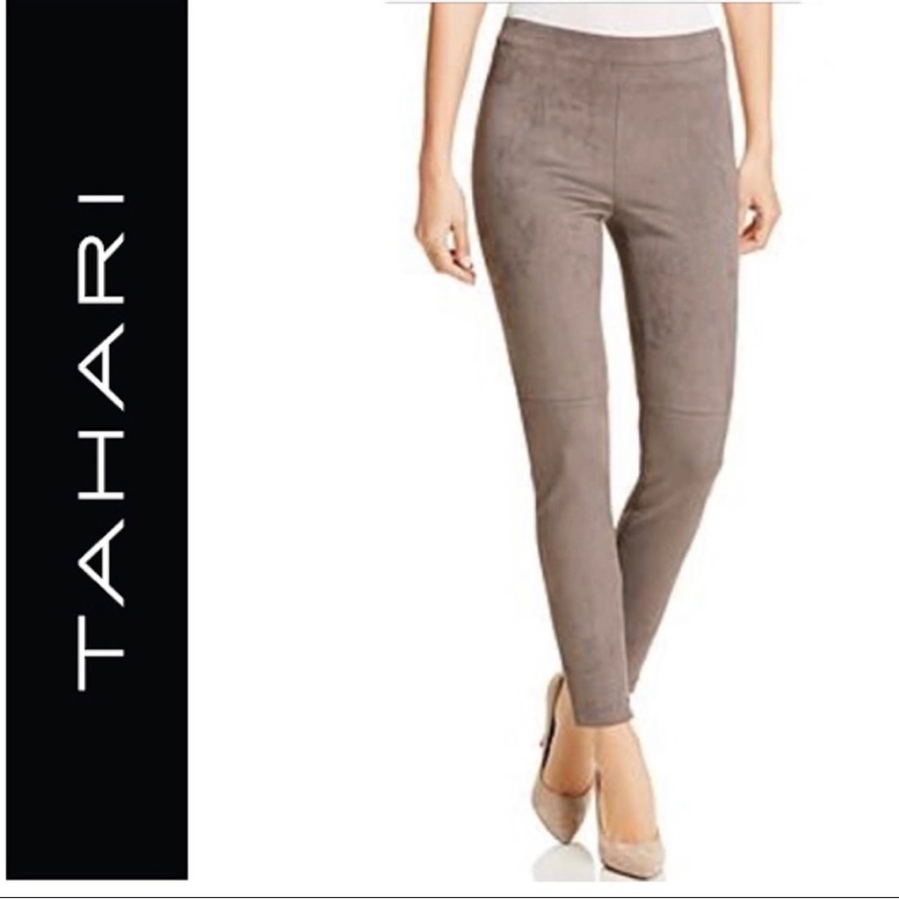 Tahari faux suede skinny cigarette pants.